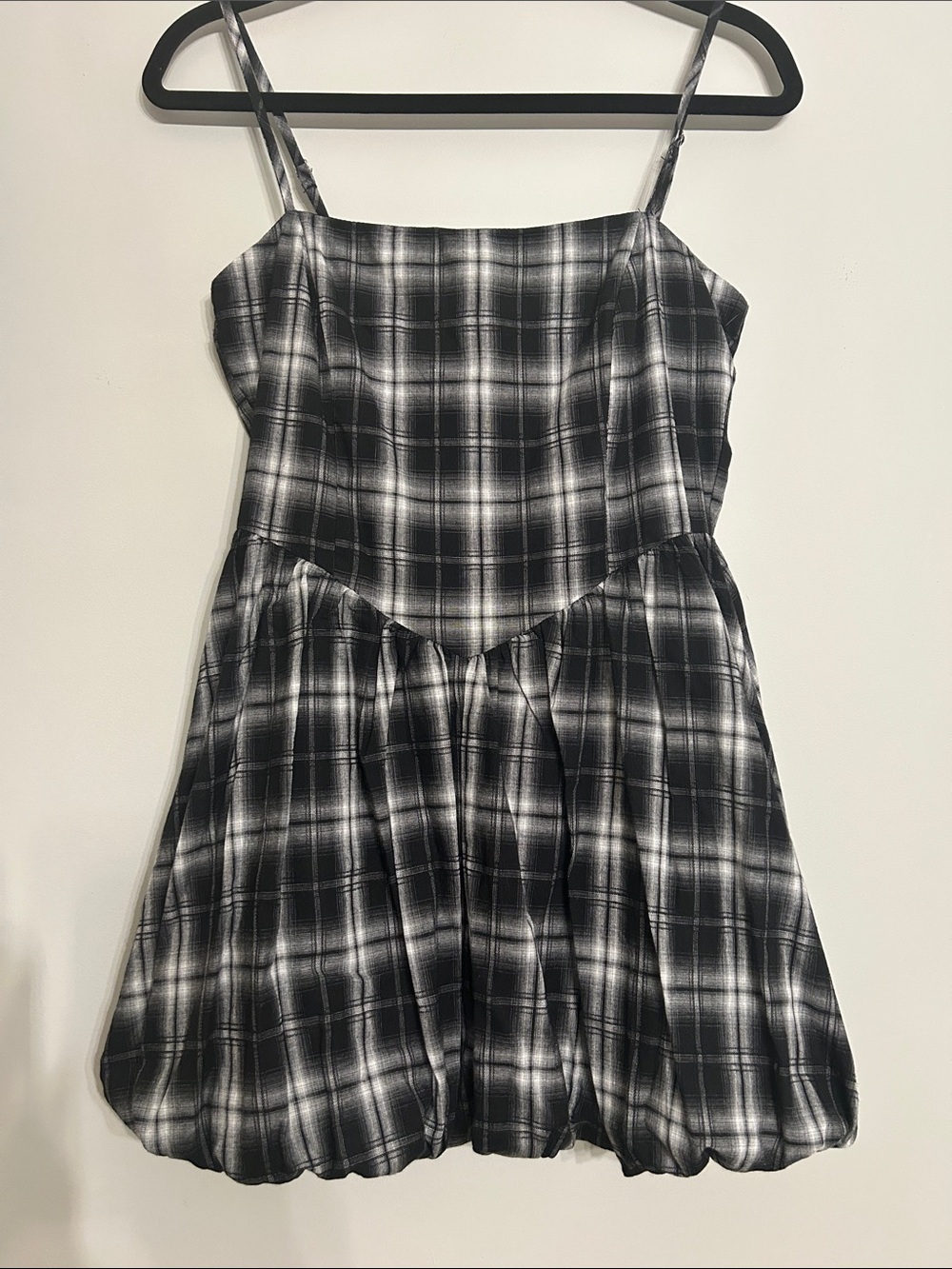 Windsor Black & White Plaid Bubble Hem Spaghetti Strap Dress